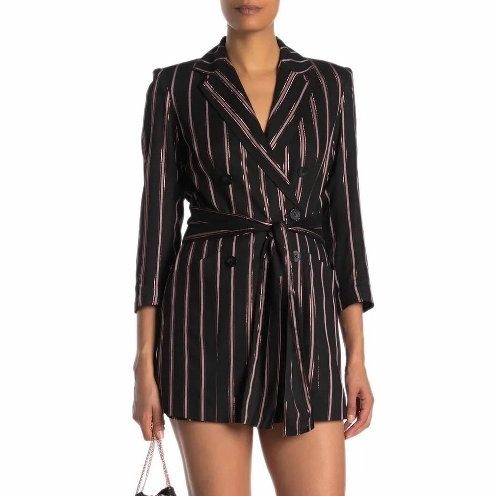 NEW Rachel Roy Metallic Pinstripe Romper Suit Black Liberty Blazer $149 sz 12